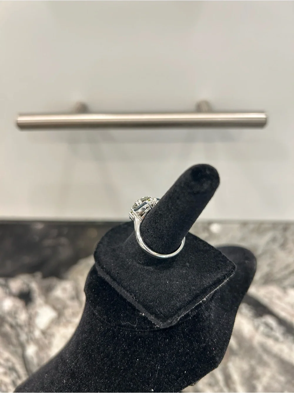 Silver Tone Multi-Stone Floral Cocktail Ring - Green & Blue